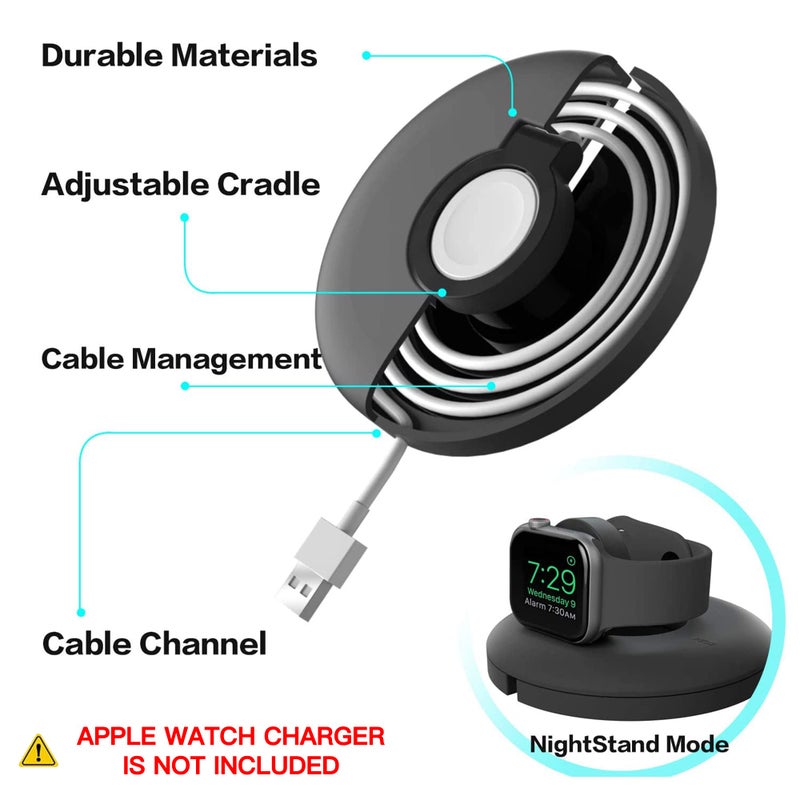 PZOZ Charger Stand for Apple Watch, Portable Charging Station Cable Management Dock Holder Organizer for iWatch Series Ultra/11/10/9/8/SE2/7/6 49mm 46mm 45mm 44mm 42mm Accessories (Black) - Image 2